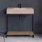 Console Sink Vanity With Beige Travertine Design Ceramic Sink and Natural Brown Oak Shelf, 35